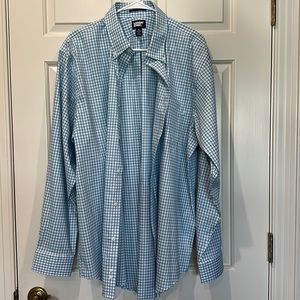 Men’s landsEnd no iron shirt XL 17– 17 1/2 Supima pinpoint green white blue NWOT